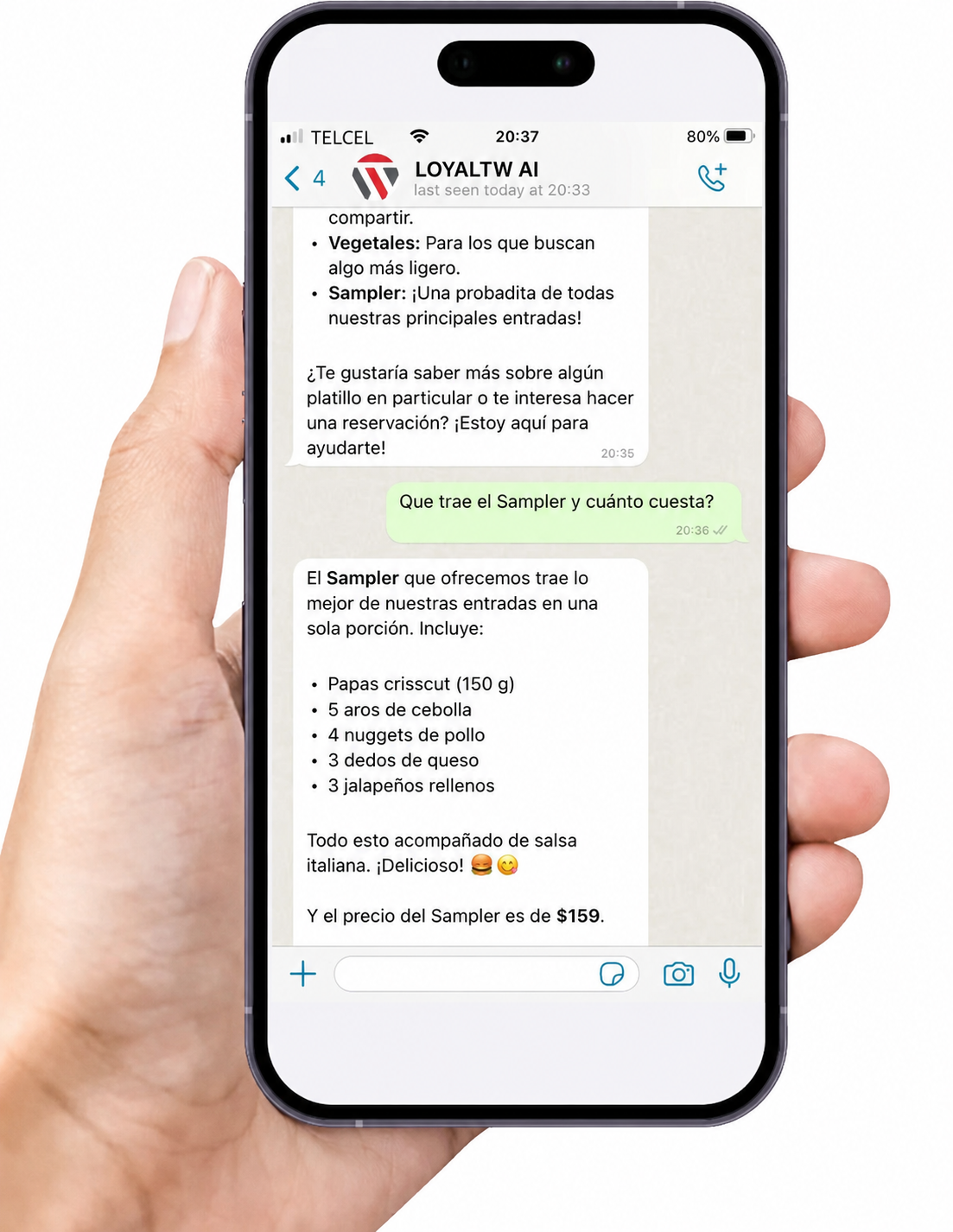 Chatbot de WhatsApp con IA respondiendo preguntas de un cliente